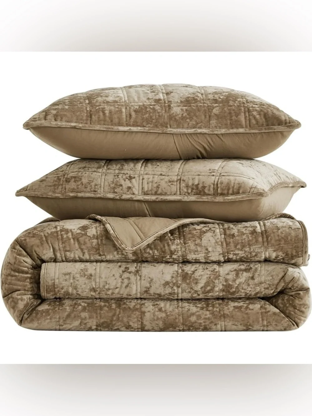 Luxury Velvet cal king 3 piece Quilted Comforter Set in Taupe